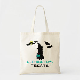 Halloween Witch en Blauwgroen Pumpkin Treat Bag Tote Bag