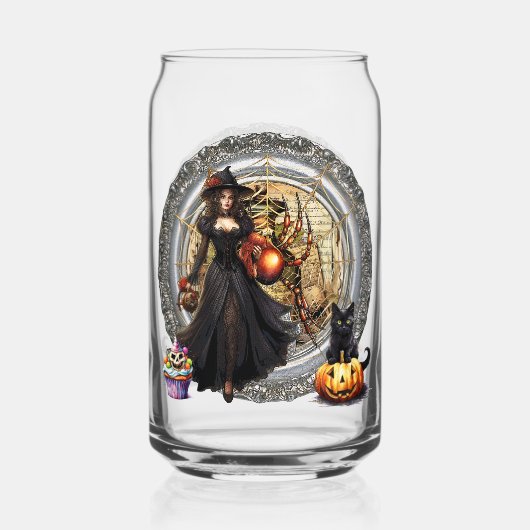 Halloween Witch en Cat Blikvorm Glas (Voorkant)