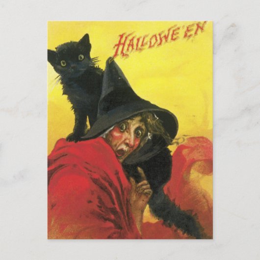  Halloween Witch en Cat Briefkaart (Voorkant)