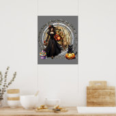 Halloween Witch en Cat Poster (Keuken)