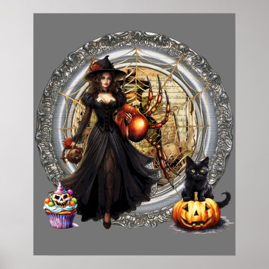 Halloween Witch en Cat Poster (Voorkant)