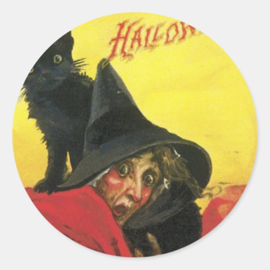 Halloween Witch en Cat Ronde Sticker (Voorkant)