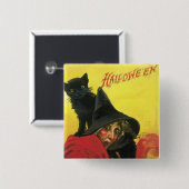  Halloween Witch en Cat Vierkante Button 5,1 Cm (Voorkant /achterkant)