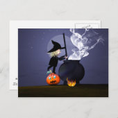 Halloween Witch en Cauldron Briefkaart (Voorkant / Achterkant)