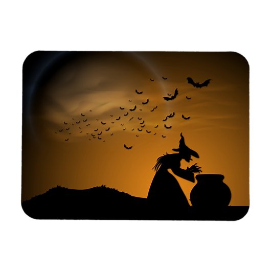 Halloween Witch en Cauldron met katten Magneet (Horizontaal)