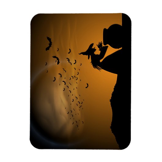 Halloween Witch en Cauldron met katten Magneet (Verticaal)