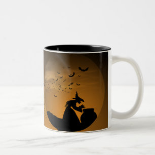 Halloween Witch en Cauldron met katten Tweekleurige Koffiemok