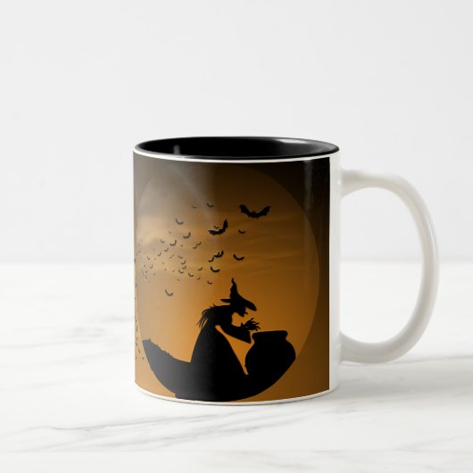 Halloween Witch en Cauldron met katten Tweekleurige Koffiemok (Rechts)