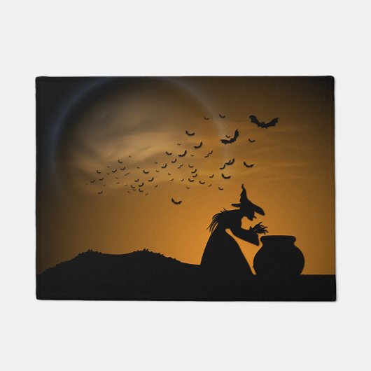 Halloween Witch en Cauldron met vleermuizen Deurmat (Voorkant)