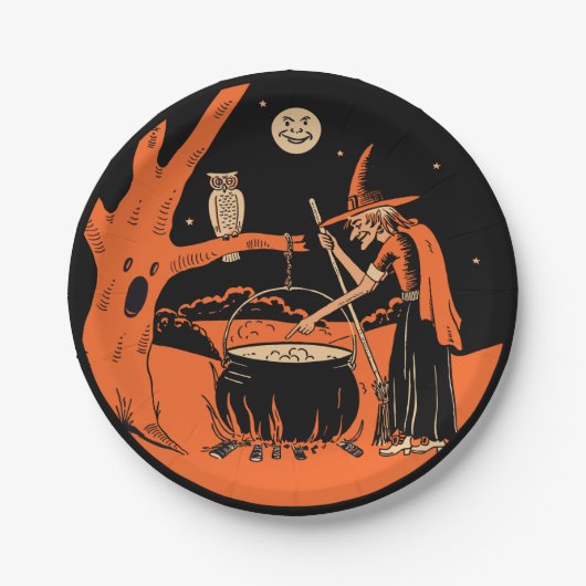  Halloween Witch en Cauldron Papieren Bordje (Voorkant)