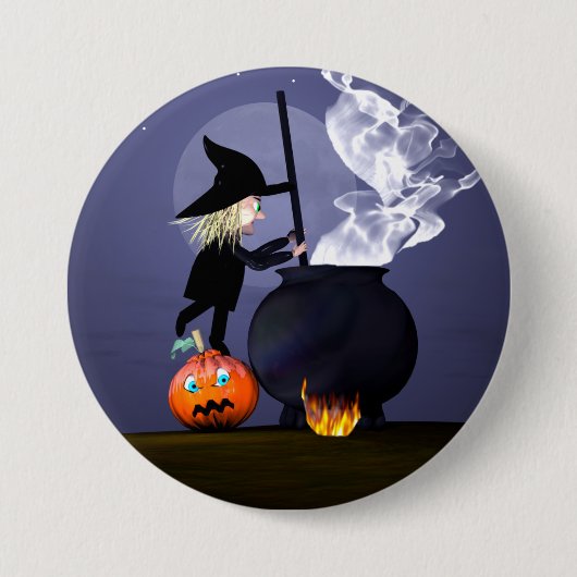 Halloween Witch en Cauldron Ronde Button 7,6 Cm (Voorkant)