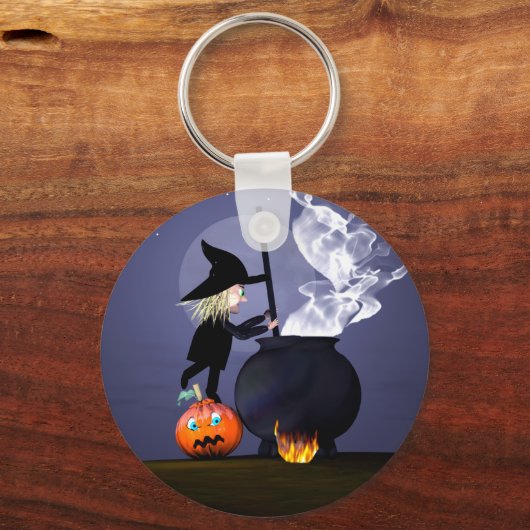 Halloween Witch en Cauldron Sleutelhanger (Voorkant)