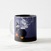 Halloween Witch en Cauldron Tweekleurige Koffiemok (Voorkant links)