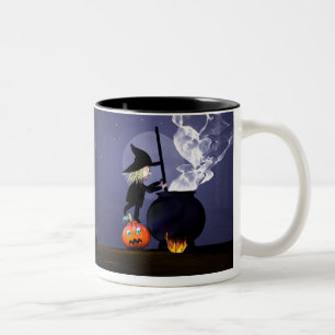 Halloween Witch en Cauldron Tweekleurige Koffiemok
