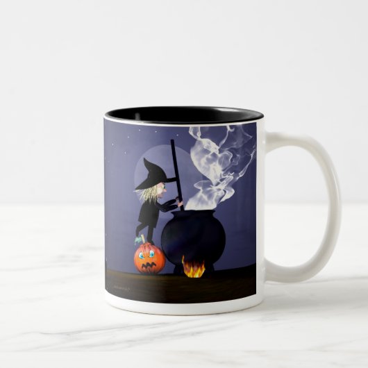 Halloween Witch en Cauldron Tweekleurige Koffiemok (Rechts)