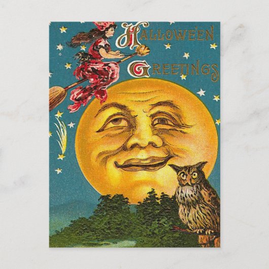 Halloween Witch en Full Moon Briefkaart (Voorkant)