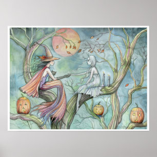 Halloween Witch en Ghost Poster van Molly Harrison