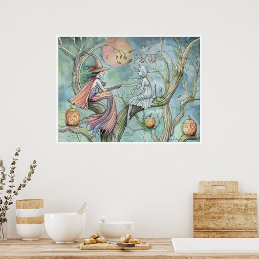 Halloween Witch en Ghost Poster van Molly Harrison (Keuken)