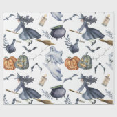 Halloween Witch en Ghost Wrapping Paper Cadeaupapier (Vlak)