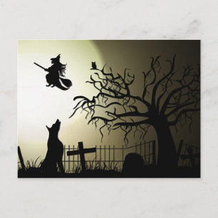 Halloween Witch en Howling Dog Briefkaart