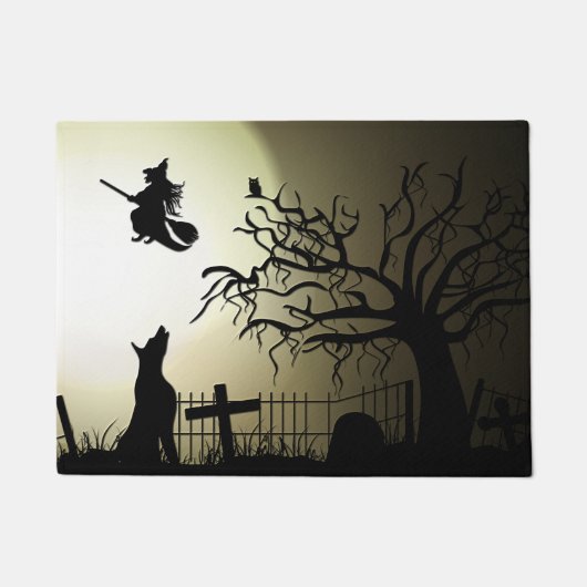 Halloween Witch en Howling Dog Deurmat (Voorkant)