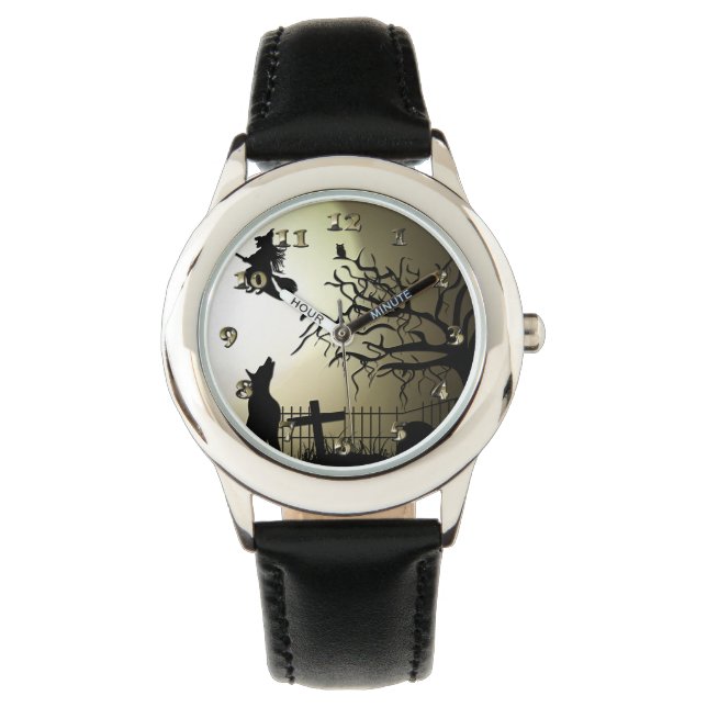 Halloween Witch en Howling Dog Horloge (Voorkant)