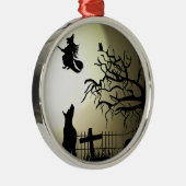 Halloween Witch en Howling Dog Metalen Ornament (Rechts)