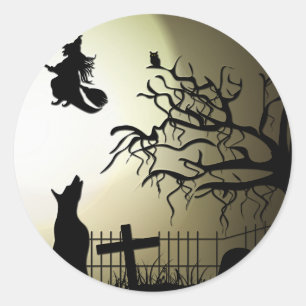Halloween Witch en Howling Dog Ronde Sticker
