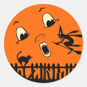 Halloween Witch en Moon Ronde Sticker