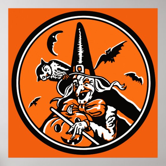  Halloween Witch en Owl Illustratie Poster (Voorkant)