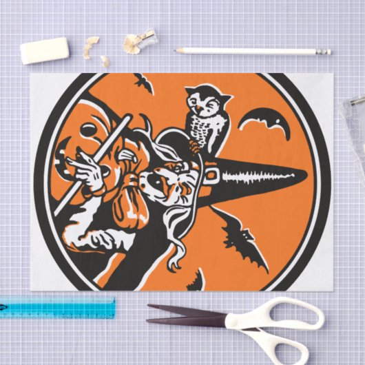  Halloween Witch en Owl Illustratie Tissuepapier (Craft)