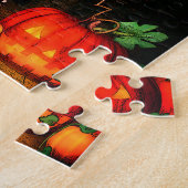 Halloween Witch en pompoenen Legpuzzel (Zijkant)