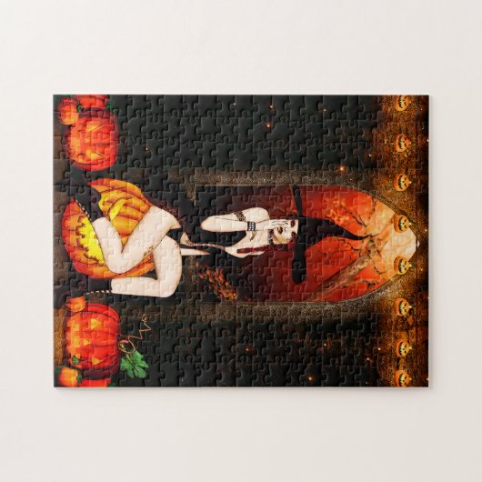 Halloween Witch en pompoenen Legpuzzel (Horizontaal)
