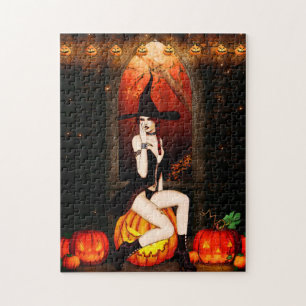 Halloween Witch en pompoenen Legpuzzel