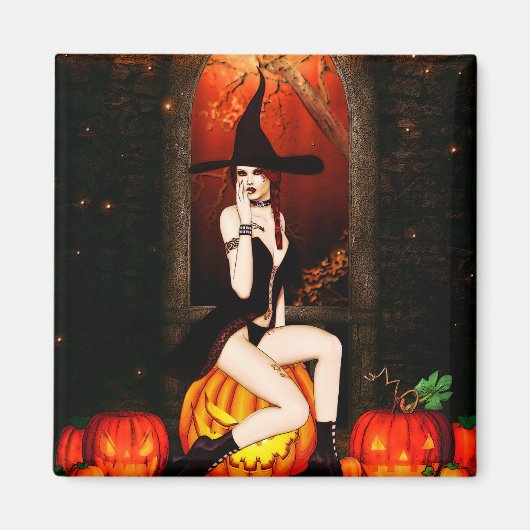 Halloween Witch en pompoenen Magneet (Voorkant)