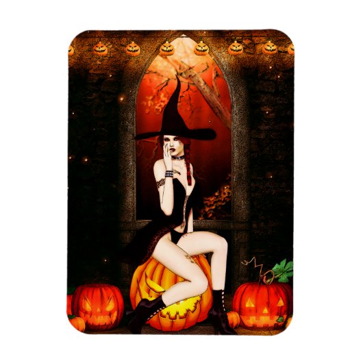 Halloween Witch en pompoenen Magneet (Verticaal)