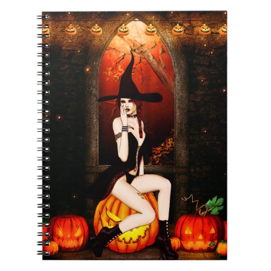 Halloween Witch en pompoenen Notitieboek (Voorkant)