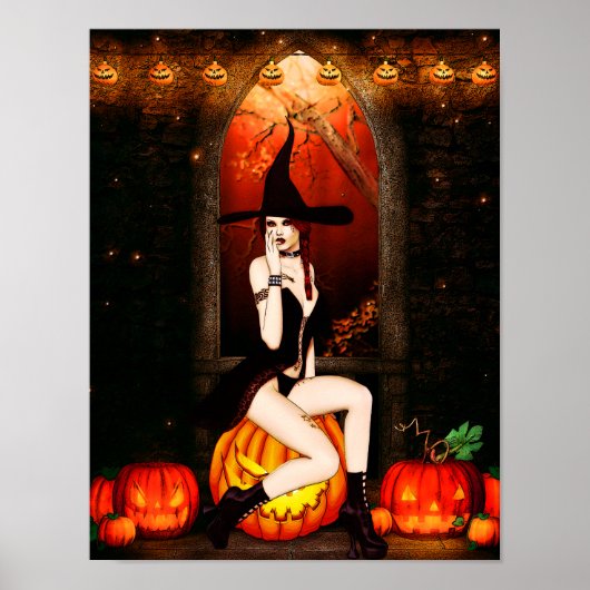 Halloween Witch en pompoenen Poster (Voorkant)