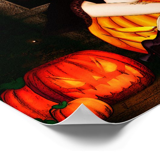 Halloween Witch en pompoenen Poster (Hoek)