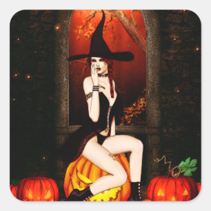 Halloween Witch en pompoenen Vierkante Sticker