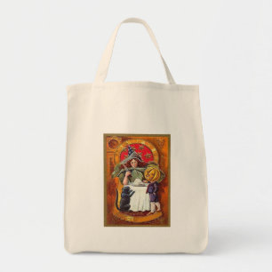 Halloween Witch en Pumpkin Head Boy Tote Bag