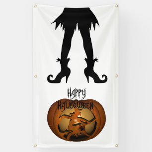 Halloween Witch en Pumpkin Spandoek