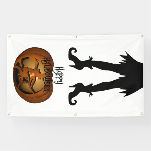 Halloween Witch en Pumpkin Spandoek (Horizontaal)