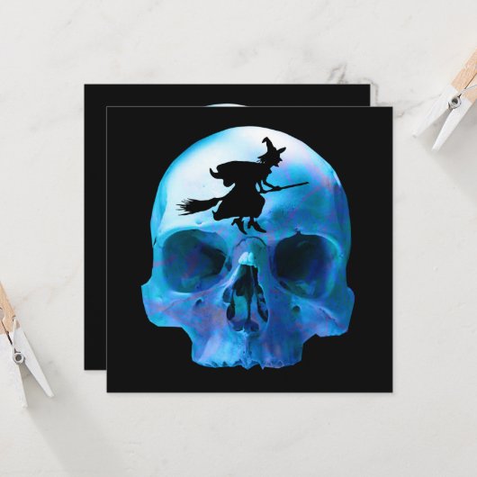 Halloween Witch en Skull Kaart (Voorkant / Achterkant in situ)