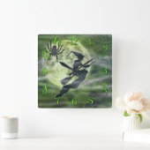 Halloween Witch en Spider Square Green Vierkante Klok (Huis)