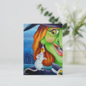 Halloween Witch en White Mouse Waterverf Art Briefkaart (Staand voorkant)