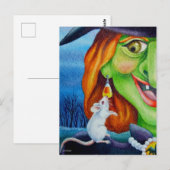 Halloween Witch en White Mouse Waterverf Art Briefkaart (Voorkant / Achterkant)
