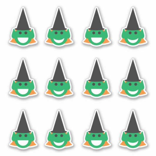 Halloween Witch Faces Fun Smiling Happy Cartoon Sticker (Voorkant)