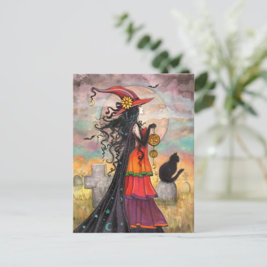 Halloween Witch Fantasy Art beroemd gemaakt door M Briefkaart (Staand voorkant)