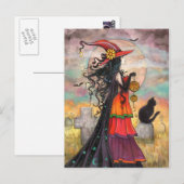 Halloween Witch Fantasy Art beroemd gemaakt door M Briefkaart (Voorkant / Achterkant)